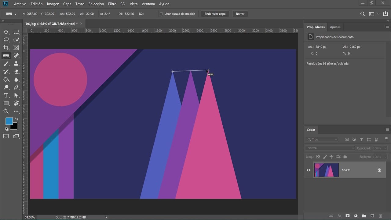 Gu&iacute;a r&aacute;pida para usar la herramienta de regla en Photoshop