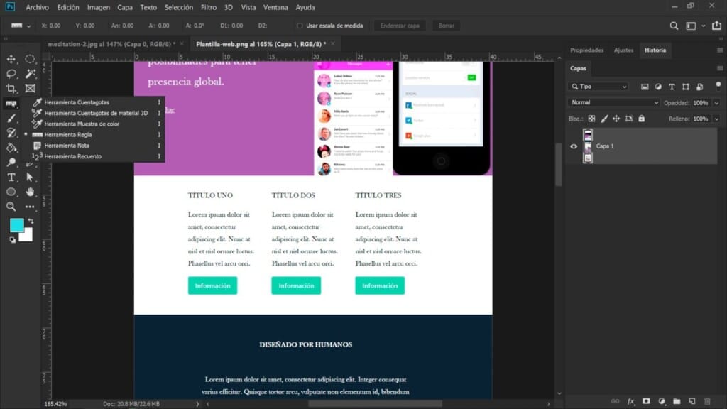 Herramienta de medicion en Photoshop para preparar archivos