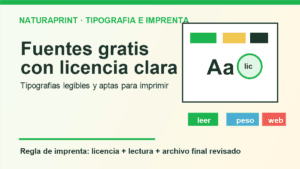 Composicion grafica sobre fuentes gratis, licencia, lectura y archivo final para imprenta