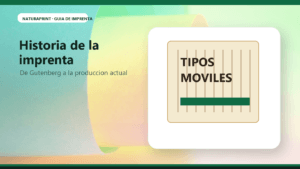 Historia de la imprenta con tipos moviles y papel antiguo